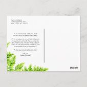 Carte Postale Chartreuse Green Fern Feuilles Mariage Merci (Dos)