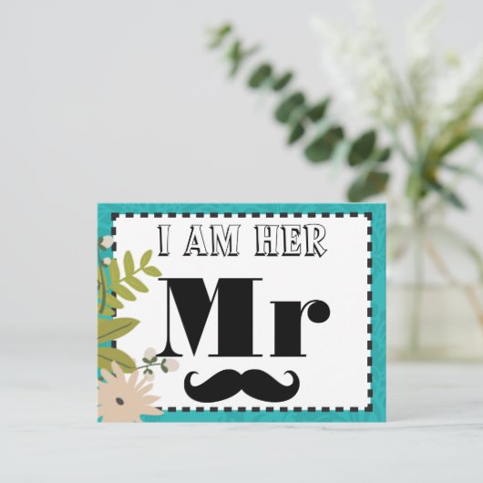 Carte Postale Chartreuse moderne Turquoise Mariage damassé (Debout devant)