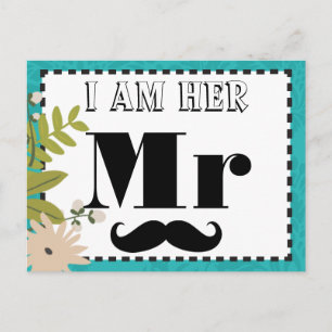 Carte Postale Chartreuse moderne Turquoise Mariage damassé