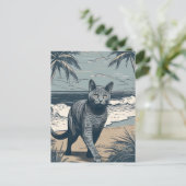 Carte Postale Chartreux-Cat sur une plage tropicale au coucher d (Debout devant)