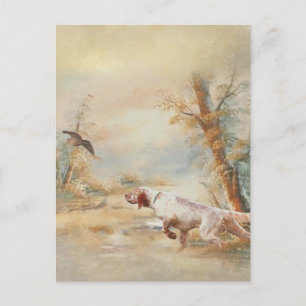 Carte Postale Chasse à la bécasse avec setter anglais en forêt, 
