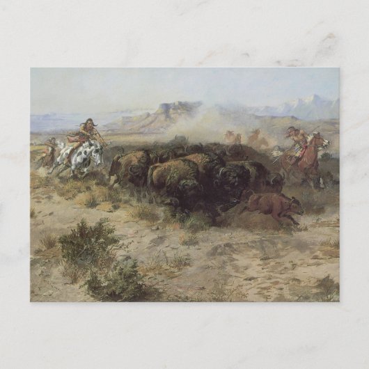 Carte Postale Chasse au bison no 26 par CM Russell, Indiens Vint (Devant)
