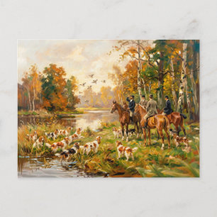 Carte Postale Chasse au canard à cheval avec des épagneuls