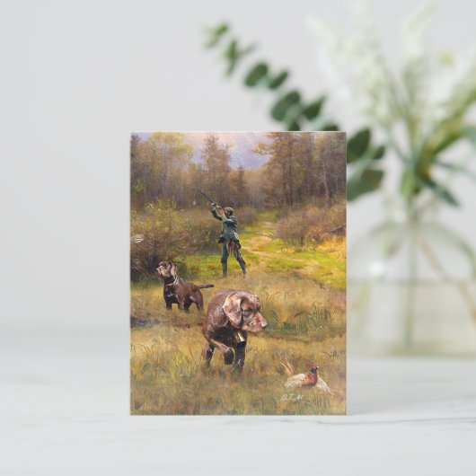 Carte Postale Chasse au faisan avec un Poudelpointers (Debout devant)