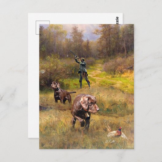 Carte Postale Chasse au faisan avec un Poudelpointers (Devant / Derrière)