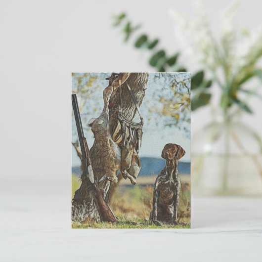 Carte Postale Chasse au lapin avec GSP (Debout devant)