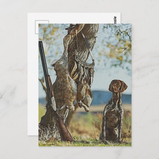 Carte Postale Chasse au lapin avec GSP (Devant / Derrière)