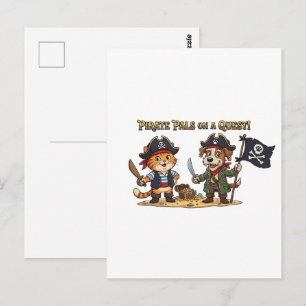 Carte Postale Chasse au trésor de chat et chien pirate mignons