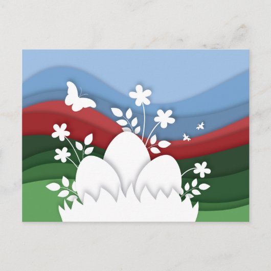 Carte Postale Chasse aux oeufs de Pâques dans la nature des fleu (Devant)