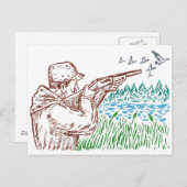 Carte Postale chasse aux oiseaux canards visant fusil de chasse (Devant / Derrière)