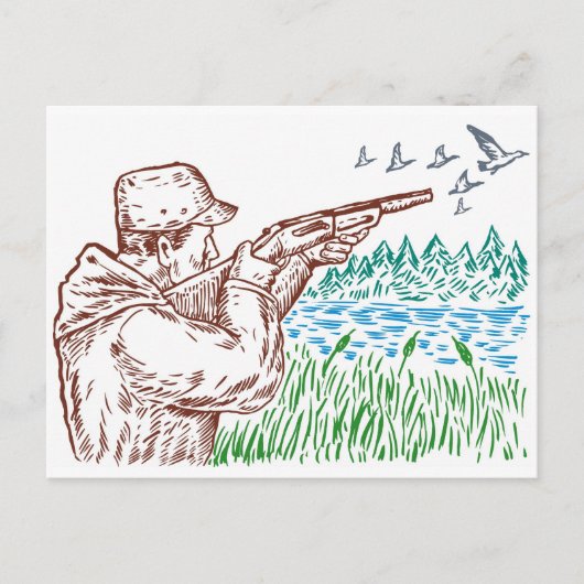Carte Postale chasse aux oiseaux canards visant fusil de chasse (Devant)