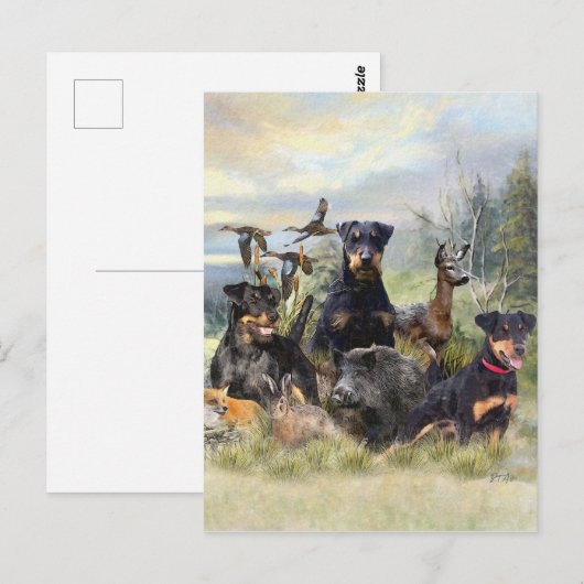 Carte Postale Chasse avec Jagdterriers, Art (Devant / Derrière)