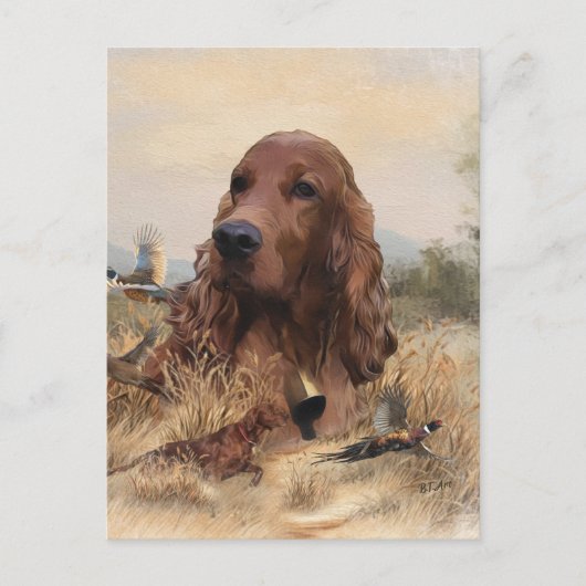 Carte Postale Chasse de Setter irlandais faisan, Art (Devant)