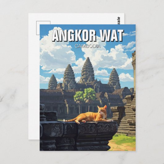 Carte Postale Chat à Angkor Wat Cambodge (Devant / Derrière)