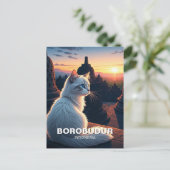 Carte Postale Chat à Borobudur Indonésie coucher de soleil (Debout devant)
