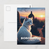 Carte Postale Chat à Borobudur Indonésie coucher de soleil (Devant / Derrière)