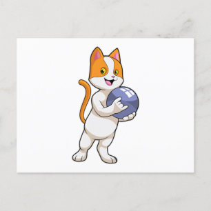 Carte Postale Chat à Bowling avec balle de Bowling