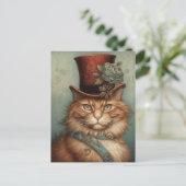 Carte Postale Chat à cheveux longs au gingembre dans un tophat (Debout devant)