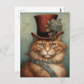 Carte Postale Chat à cheveux longs au gingembre dans un tophat (Devant / Derrière)