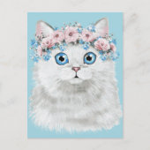 Carte Postale Chat à fleurs blanc doux (Devant)