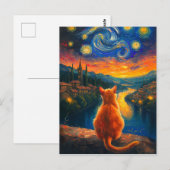 Carte Postale Chat à gingembre contemplatif | Starry Night Sky A (Devant / Derrière)