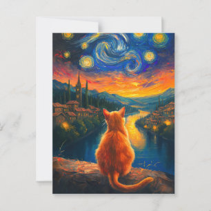 Carte Postale Chat à gingembre contemplatif   Starry Night Sky A