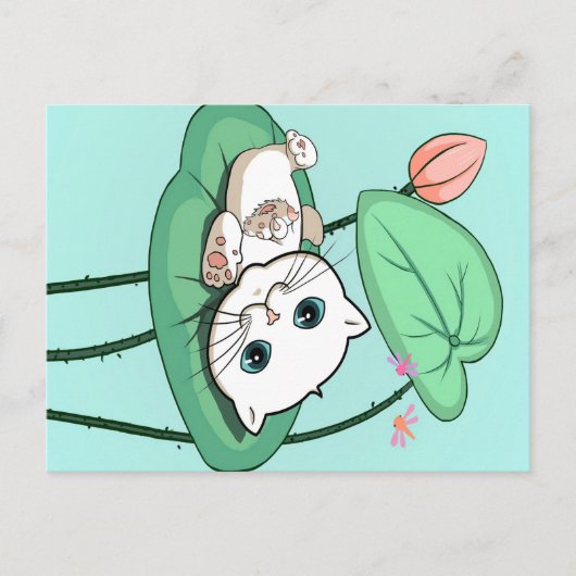 Carte Postale Chat À La Feuille, Drôle Chat Kitten Idée Cadeau (Devant)