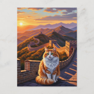 Carte Postale Chat à la Grande Muraille de Chine Voyage