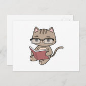 Carte Postale Chat à la lecture avec livre (Devant / Derrière)