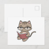 Carte Postale Chat à la lecture avec un livre (Devant / Derrière)