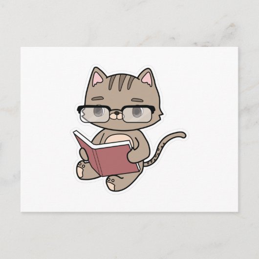 Carte Postale Chat à la lecture avec un livre (Devant)