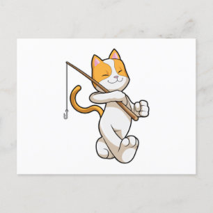 Carte Postale Chat à la pêche avec bâton de pêche