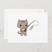 Carte Postale Chat à la pêche avec canne à pêche (Devant / Derrière)