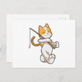 Carte Postale Chat à la pêche avec une canne à pêche (Devant / Derrière)