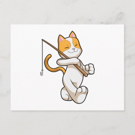 Carte Postale Chat à la pêche avec une canne à pêche (Devant)