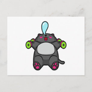 Carte Postale Chat à la poitrine en entraînement avec haltères