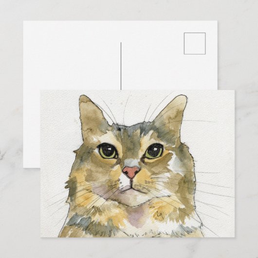 Carte Postale Chat à l'aquarelle (Devant / Derrière)