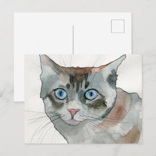 Carte Postale Chat à l'aquarelle (Devant / Derrière)