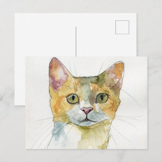Carte Postale Chat à l'aquarelle (Devant / Derrière)