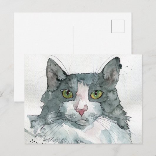 Carte Postale Chat à l'aquarelle (Devant / Derrière)