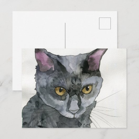 Carte Postale Chat à l'aquarelle (Devant / Derrière)