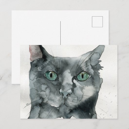 Carte Postale Chat à l'aquarelle (Devant / Derrière)