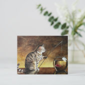 Carte Postale chat à l'aquarelle pêchant (Debout devant)