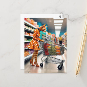 Carte Postale Chat à l'épicerie
