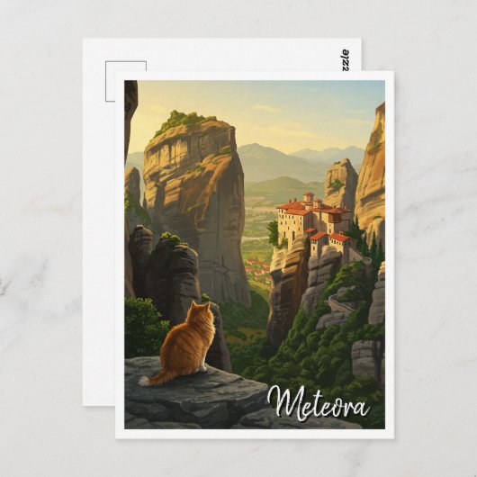 Carte Postale Chat à Meteora Grèce Voyage (Devant / Derrière)