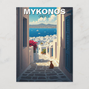 Carte Postale Chat à Mykonos Grèce Cyclades Voyage