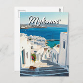Carte Postale Chat à Mykonos Grèce Cyclades Voyage (Devant / Derrière)