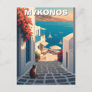 Carte Postale Chat à Mykonos Grèce Cyclades Voyage coucher de so