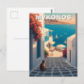Carte Postale Chat à Mykonos Grèce Cyclades Voyage coucher de so (Devant / Derrière)
