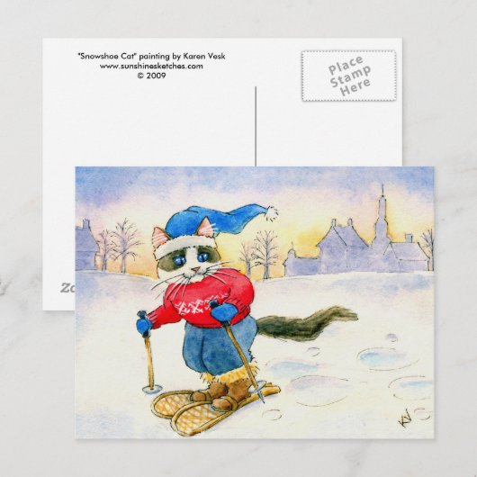 Carte postale Chat à neige (Devant / Derrière)